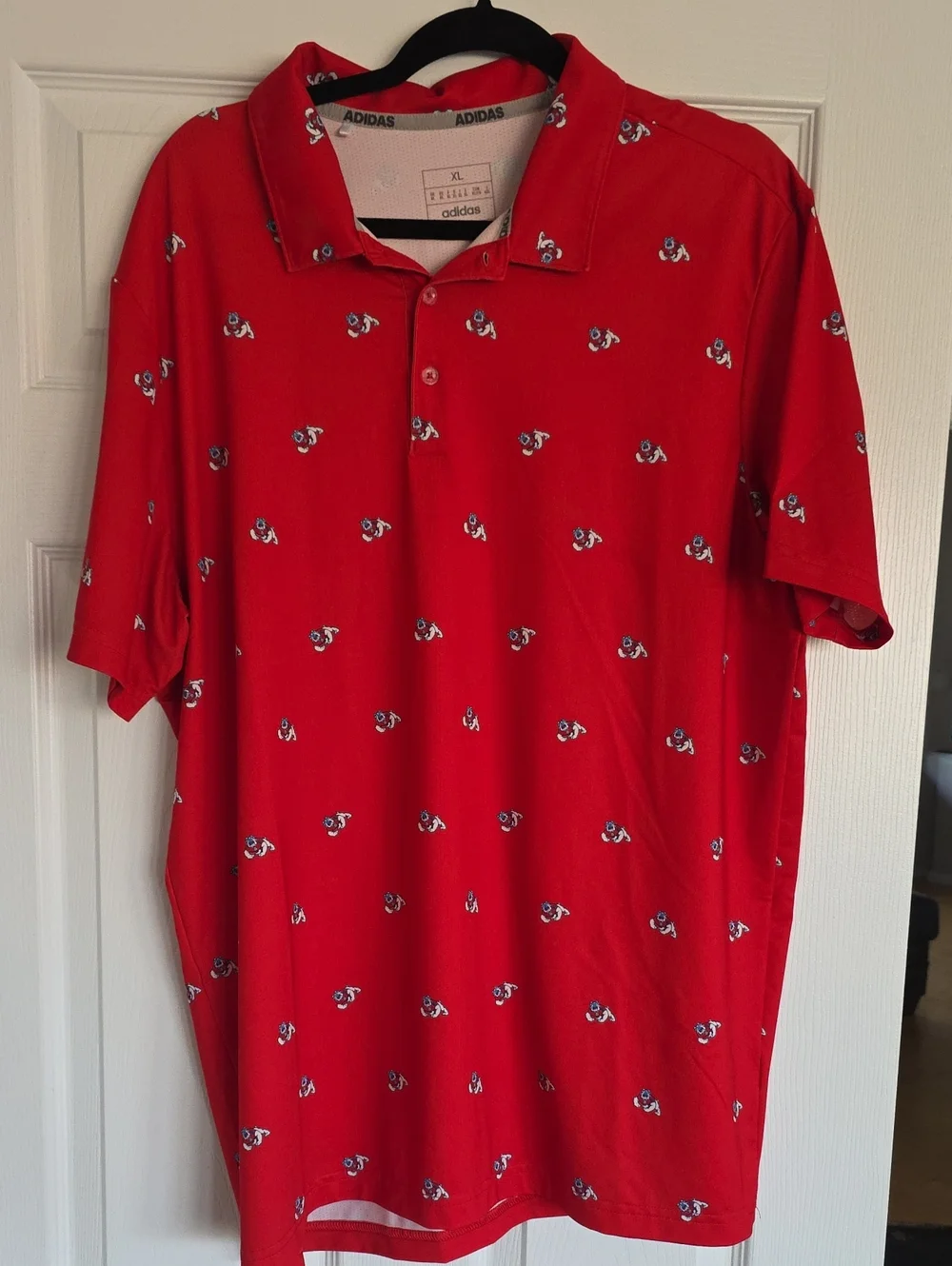 adidas Fresno State Men’s Red Polo with Small Bulldog Print